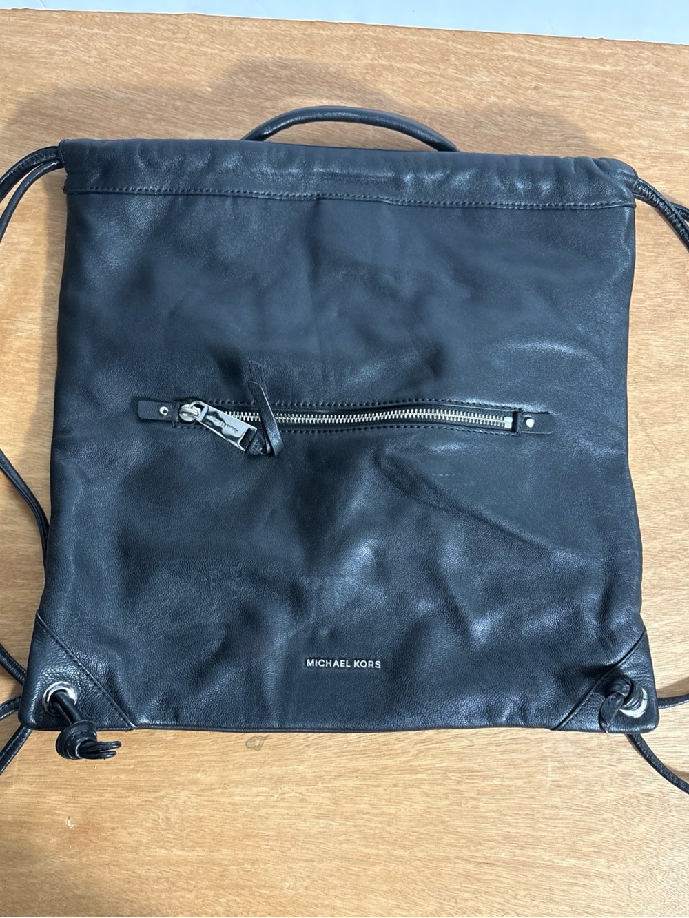 MICHAEL KORS Leather Drawstring Backpack Black
